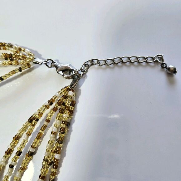 *Sale* Seed Bead Necklace Multi Strand Tone Glass Bohemian Neutral 18-20.5" - Picture 7 of 12